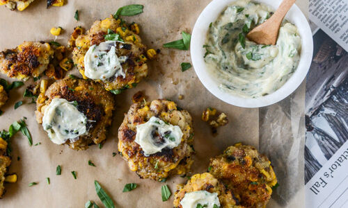 Lobster Corn Fritters with Truffle Herb Mayo