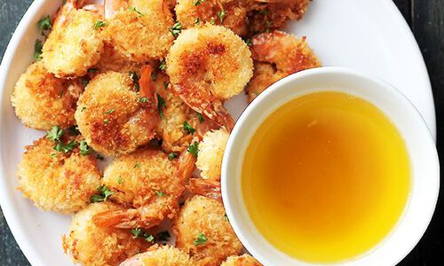 Batter \"Fried\" Shrimp with Garlic Dipping Sauce