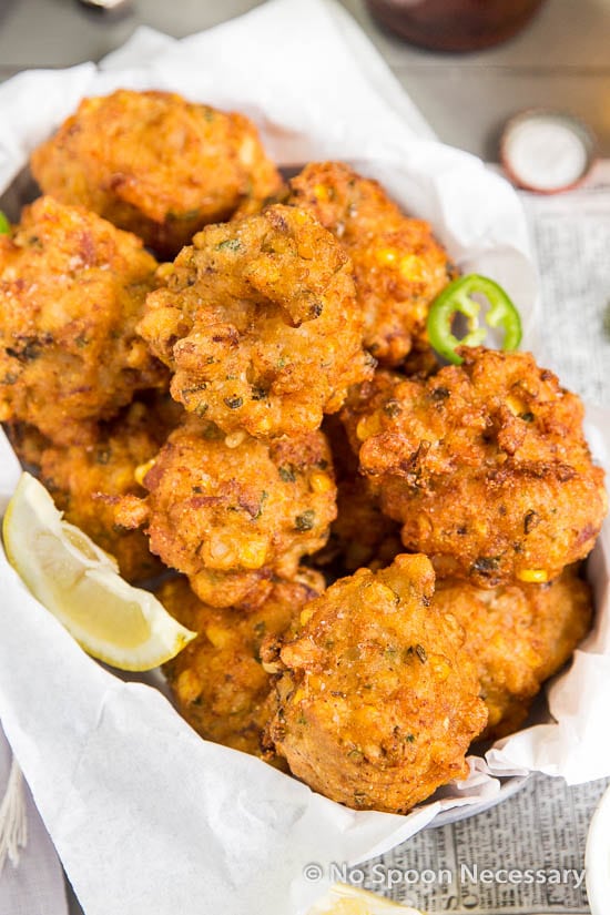 Lobster & Bacon Corn Fritters with Jalapeno-Honey Aioli