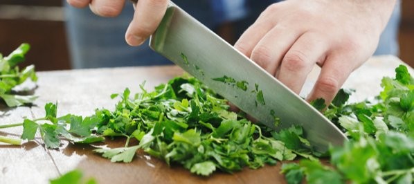 chopping herbs